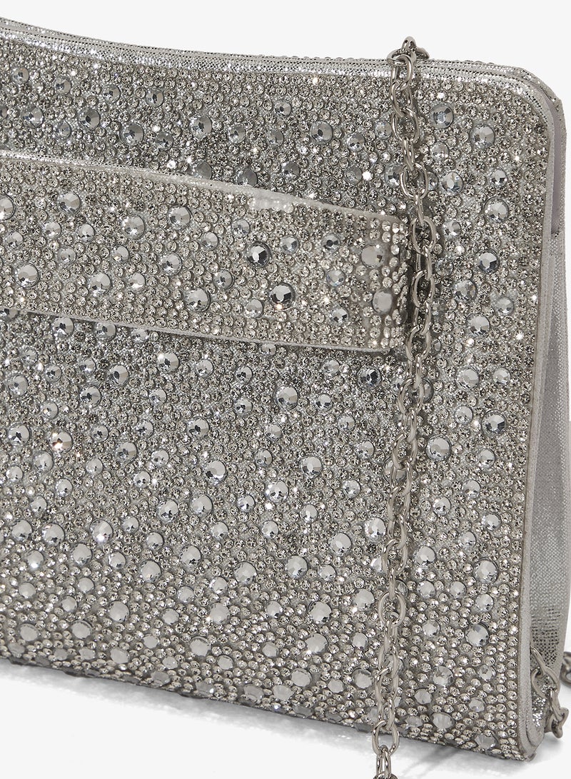 Khizana Silver Detailed Embellished Hand Strap Clutch - Image 3