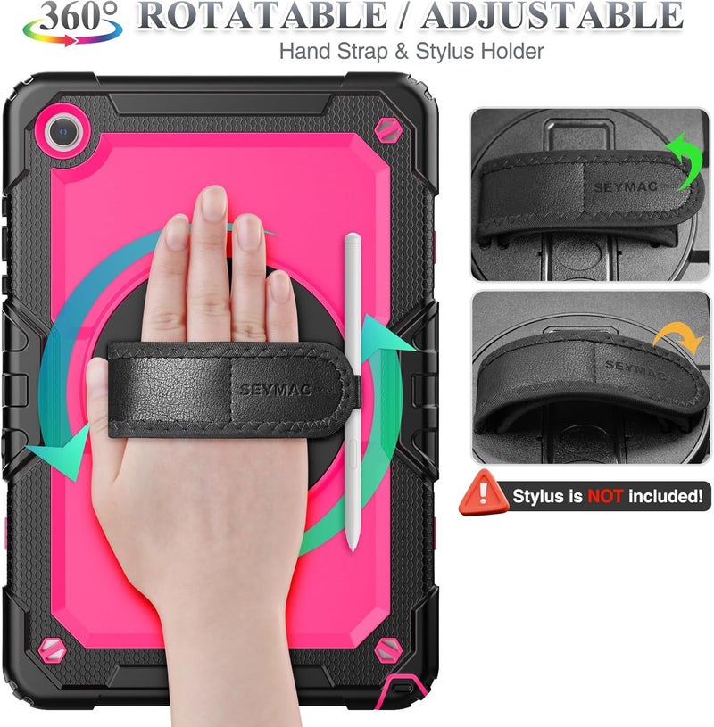 SEYMAC Case for Galaxy Tab S9 Plus /S9 FE Plus/S10 Plus 12.4'', with Screen Protector Pencil Holder [360 Rotating Hand Strap] &Stand, Drop-Proof, Yellowish+Pink - Image 3