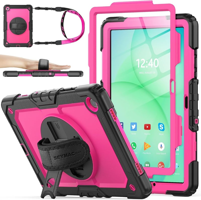 SEYMAC Case for Galaxy Tab S9 Plus /S9 FE Plus/S10 Plus 12.4'', with Screen Protector Pencil Holder [360 Rotating Hand Strap] &Stand, Drop-Proof, Yellowish+Pink - Image 1