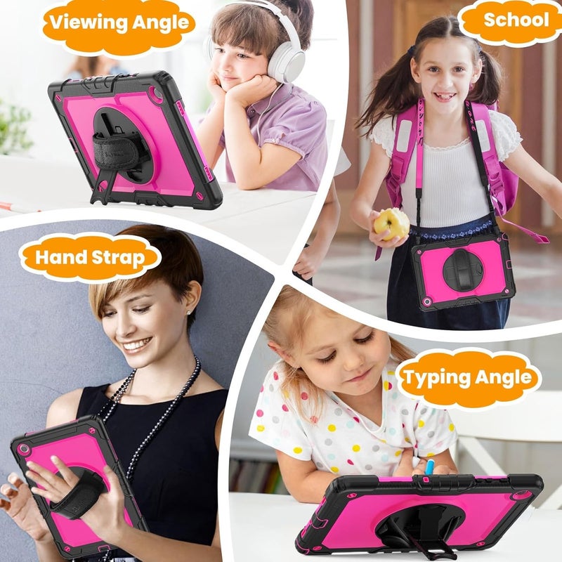 SEYMAC Case for Galaxy Tab S9 Plus /S9 FE Plus/S10 Plus 12.4'', with Screen Protector Pencil Holder [360 Rotating Hand Strap] &Stand, Drop-Proof, Yellowish+Pink - Image 4