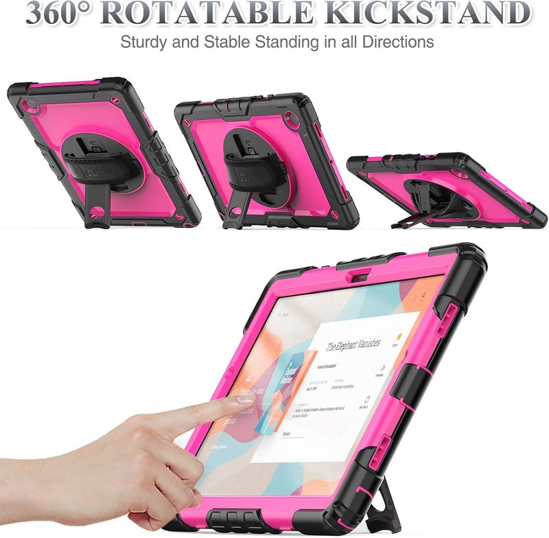 SEYMAC Case for Galaxy Tab S9 Plus /S9 FE Plus/S10 Plus 12.4'', with Screen Protector Pencil Holder [360 Rotating Hand Strap] &Stand, Drop-Proof, Yellowish+Pink - Image 5