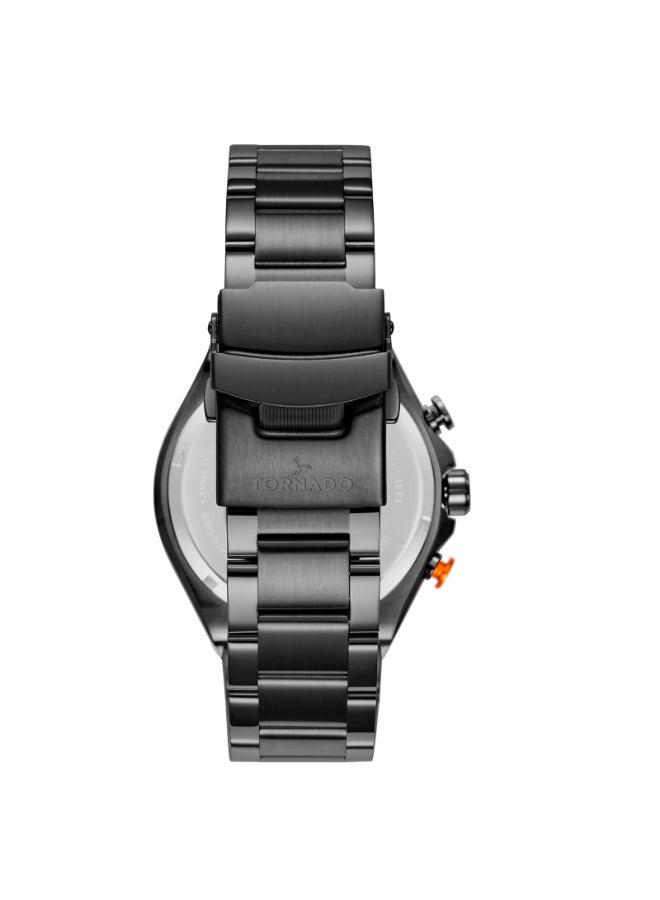 تورنيدو ساعة رجالية متعددة الوظائف بسوار ستانلس ستيل أسود - Image 3