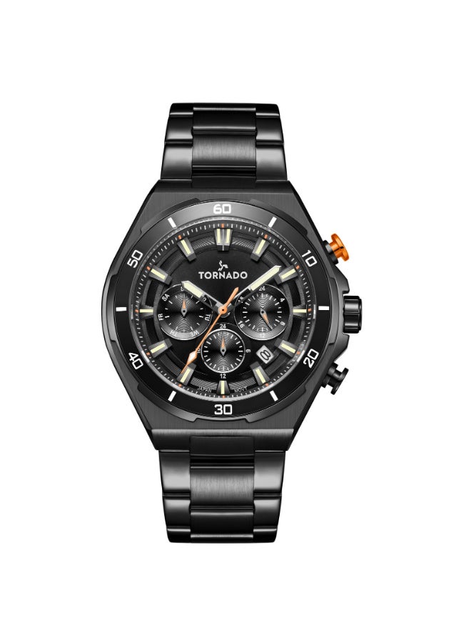 تورنيدو ساعة رجالية متعددة الوظائف بسوار ستانلس ستيل أسود - Image 1