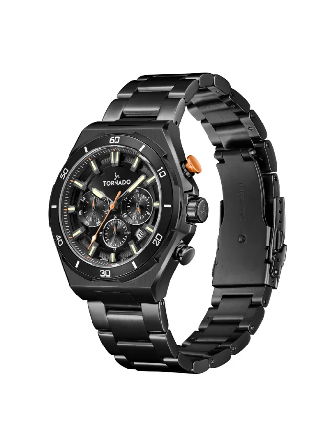TORNADO Men's Multi Function Display Watch With Black Stainless Steel Strap - T24104-BBBB