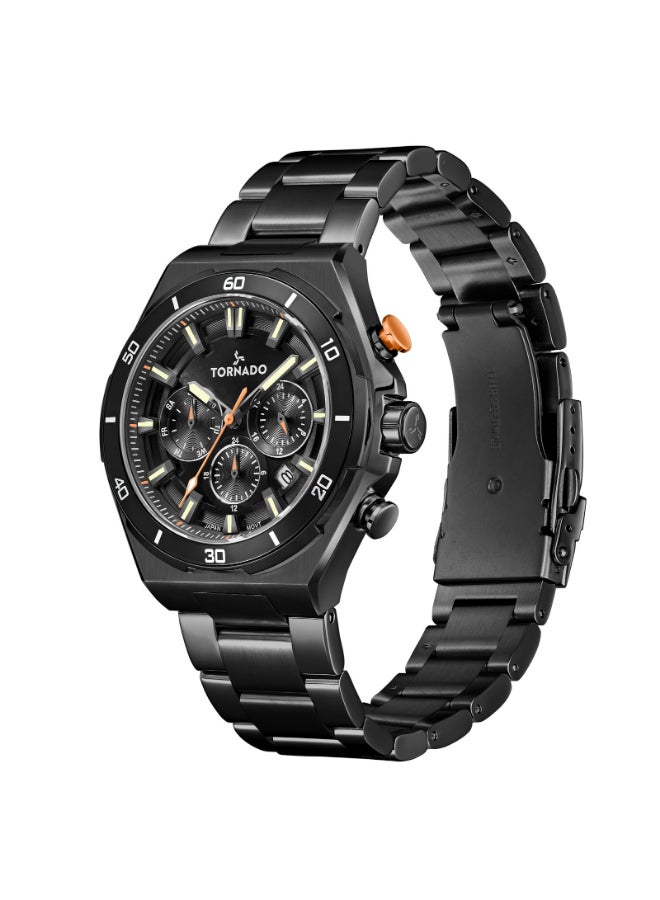 تورنيدو ساعة رجالية متعددة الوظائف بسوار ستانلس ستيل أسود - Image 2