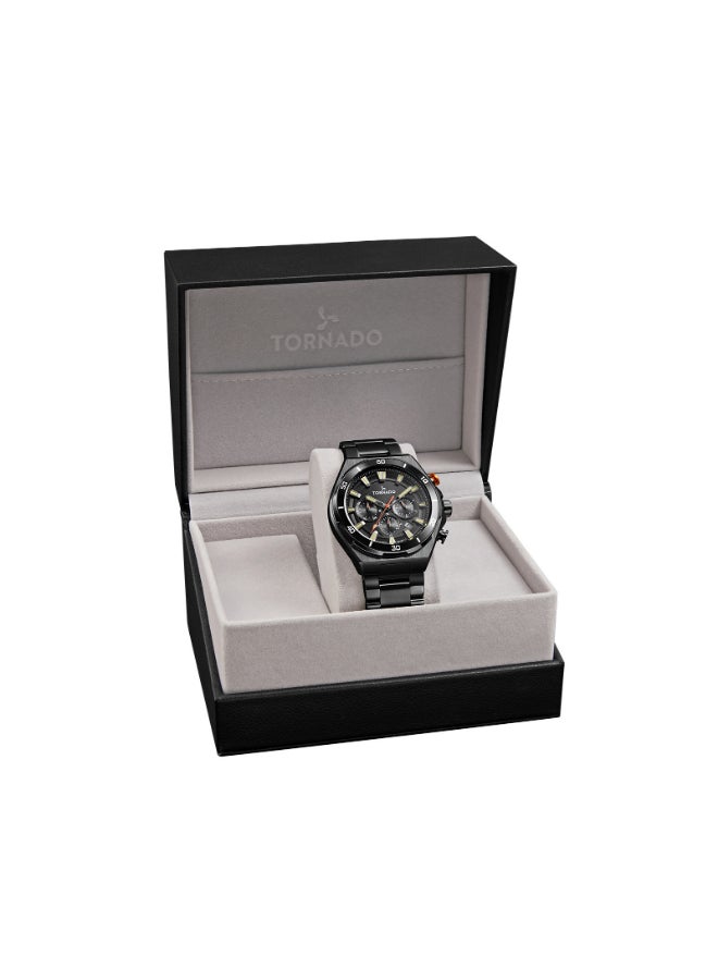 تورنيدو ساعة رجالية متعددة الوظائف بسوار ستانلس ستيل أسود - Image 4