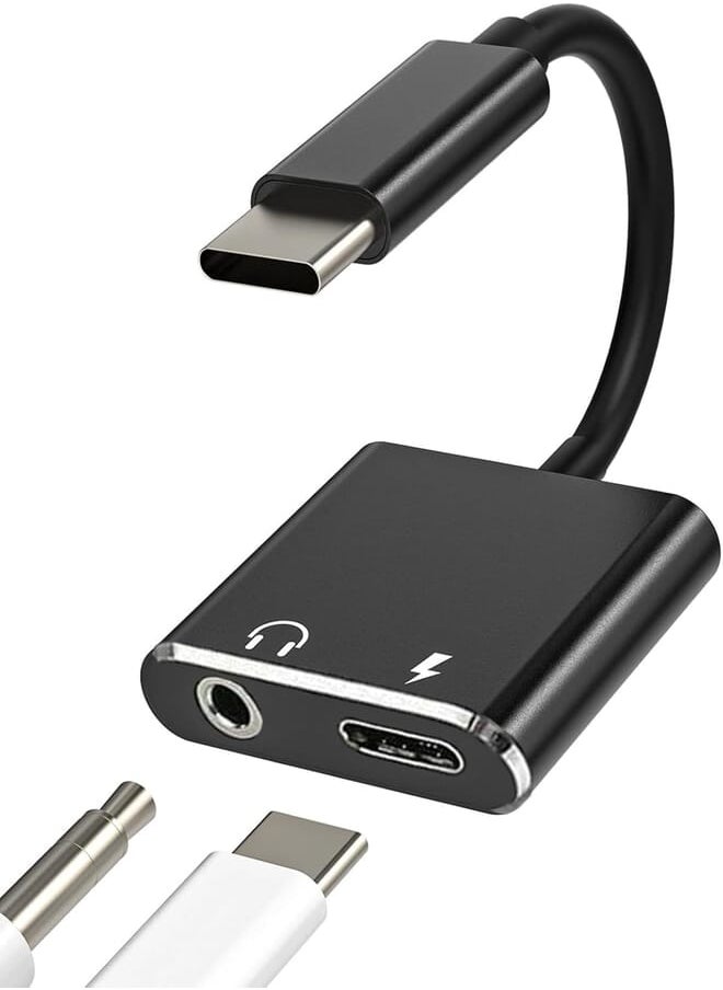 Generic - Type-C to 3.5mm Jack Adapter and Charging PD 60W, 2-IN-1 USB Type-C Headphone Audio Adapter, USB C Jack Adapter, Compatible with iphone 15/16 Pro Max/Galaxy S24/S23/S22, Xiaomi, Pixel - Black - Image 1