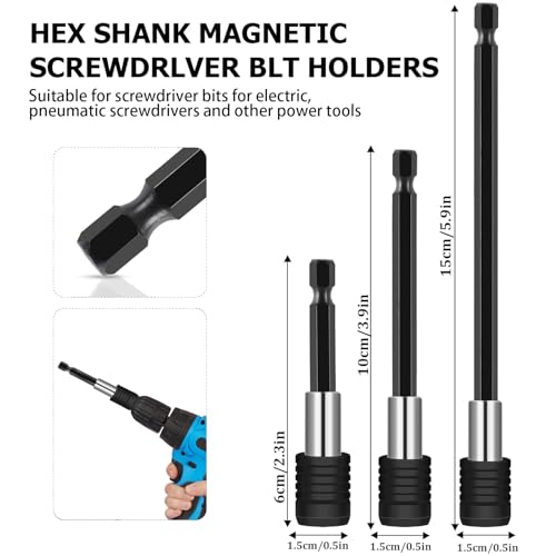 DOOOYU 21 Pcs Right Angle Drill Attachment Set Includes 2Pcs Flexible Drill Bit Extension 3Pcs 360° Rotatable 1/4 3/8 1/2" Impact Grade Socket Adapter 3Pcs Drill Bit Holder 10 Short Screwdriver Bits - Image 5