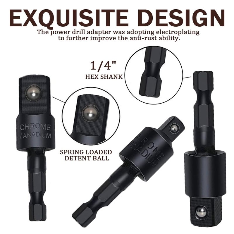 DOOOYU 21 Pcs Right Angle Drill Attachment Set Includes 2Pcs Flexible Drill Bit Extension 3Pcs 360° Rotatable 1/4 3/8 1/2" Impact Grade Socket Adapter 3Pcs Drill Bit Holder 10 Short Screwdriver Bits - Image 2