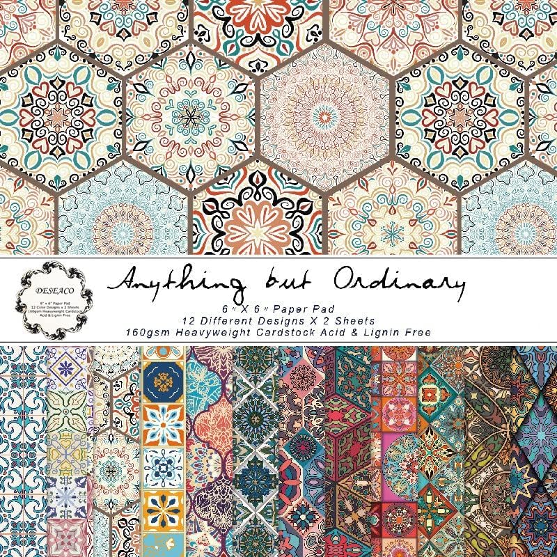 DESEACO Groovy Boho Tribal Scrapbook Pad – 24 Bohemian Sheets for Scrapbooking, Junk Journals, Collage, Decoupage, Card Making & Mixed Media, 6x6 Single-Sided Craft Paper - Image 2
