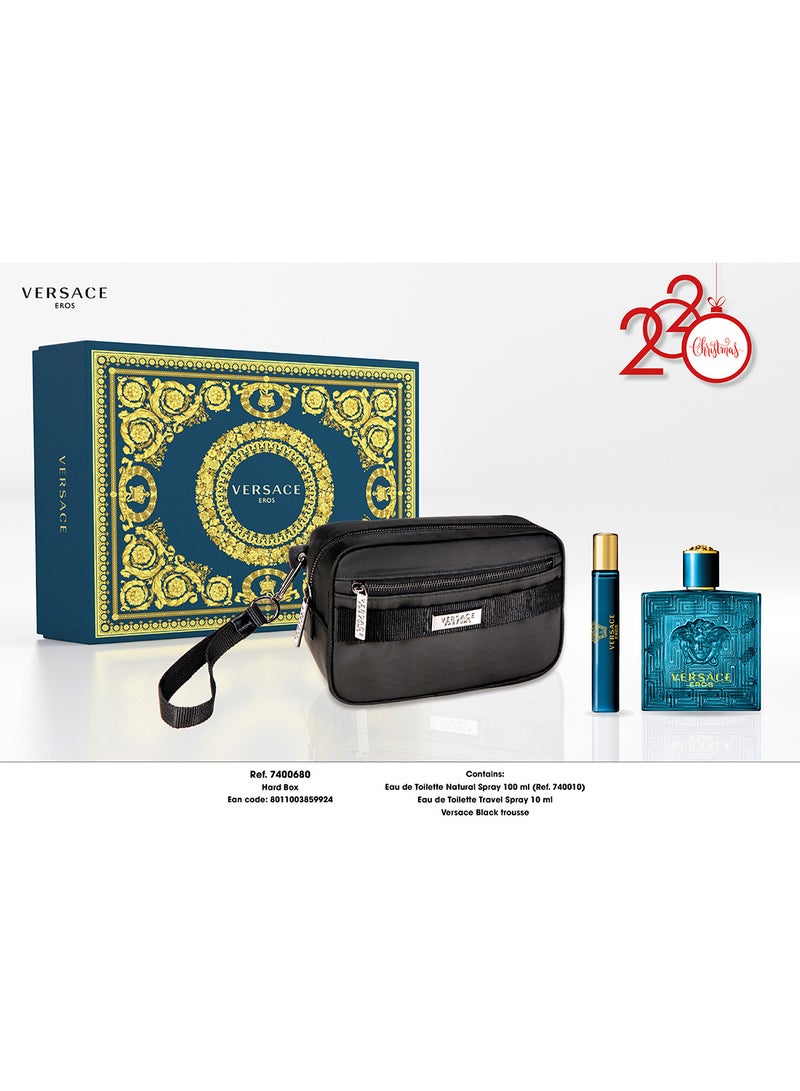 VERSACE Eros EDT Gift Set EDT Natural Spray 100, Travel Spray EDT 10ml - Image 2