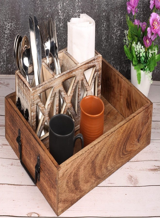 TrendBell Wooden Decorative Serving Tray with Metal Handles | Wood Trays for Breakfast in Bed, Lunch, Dinner, Appetizers, Patio, Ottoman, Coffee Table, Party (15" X 11" x 2.75") - Image 3
