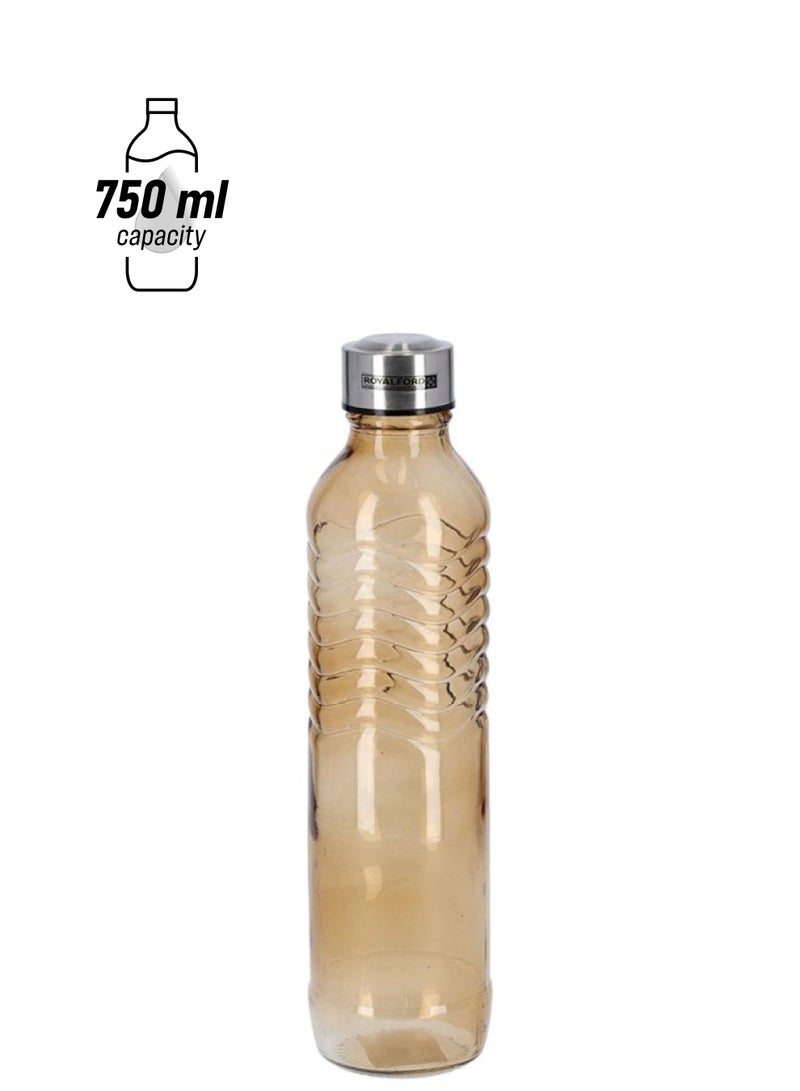Royalford Glass Water Bottle With Painting Brown/Silver - Image 1