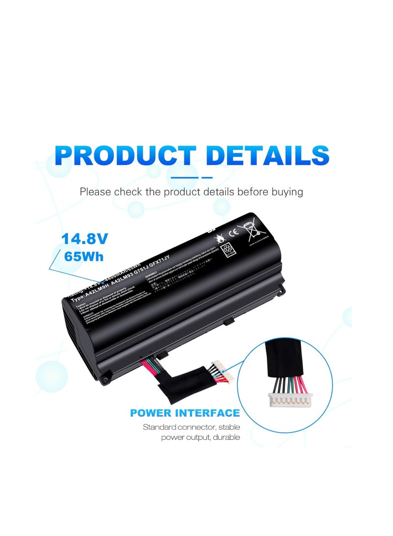 Terabyte بطارية A42N1403 لجهاز ASUS ROG GFX71JY 17.3" GFX71JY4710 G751 G751J G751JT G751JY G751JL G751JM GFX71JY GFX71JY4710 GFX71JY4710 G751J-BHI7T25 G751JL-BSI7T28 A42LM93 4ICR19/66 - Image 2