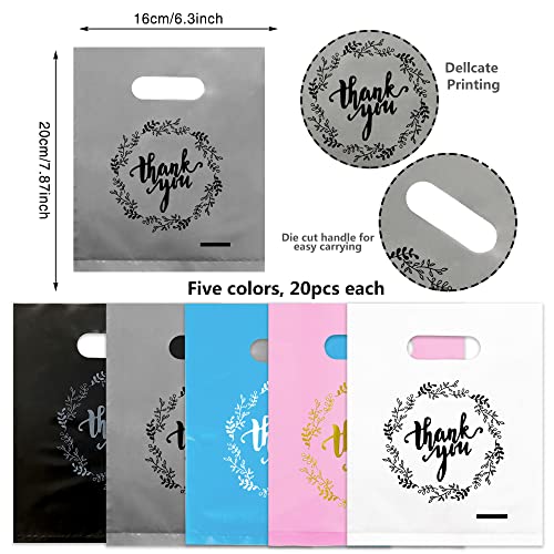 TOSPARTY 100PCS Thank You Merchandise Bags 5 Kinds of Color Party Gift Bags Candy Cookie Bag for Birthday Party Baby Shower Wedding Christmas Retirements - Image 5