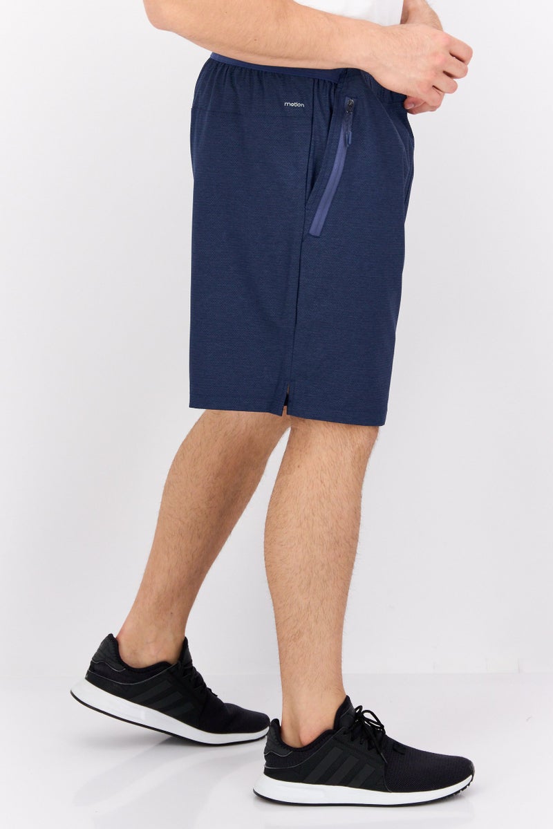 MOTION Men Sportswear Fit Drawstring Training Shorts, Navy Blue - Image 4