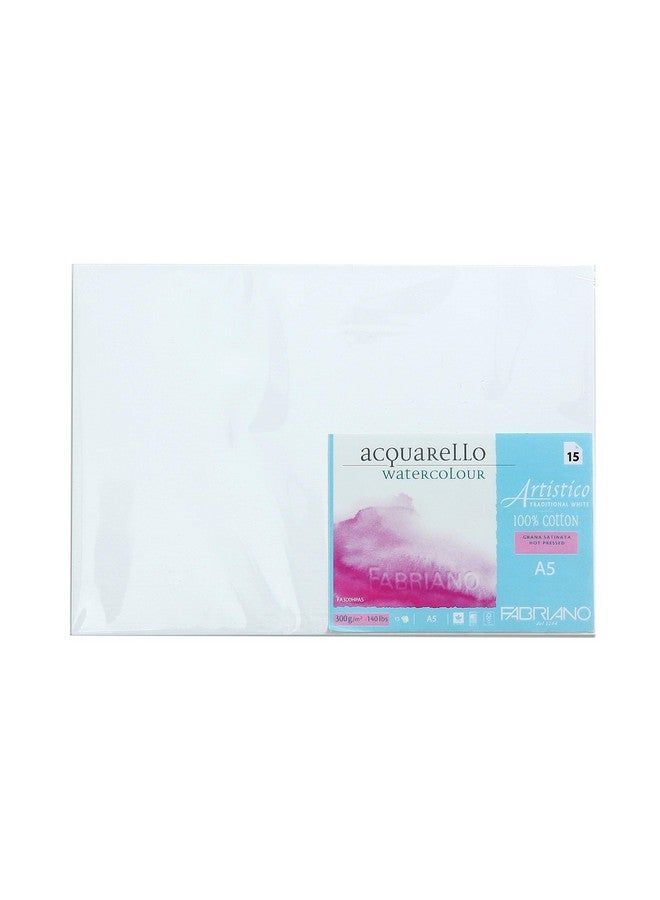 فابريانو ورق ألوان مائية أبيض تقليدي من فابريانو أرتستيكو، مضغوط بالحرارة، 300 جرام لكل متر مربع، مقاس A5 (عبوة من 15 ورقة) - Image 1