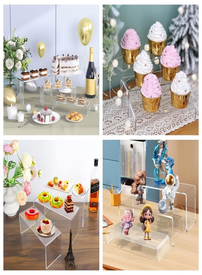 KUPOO 6Pcs Acrylic Display Risers 2 Set Large Clear 9 Inch Rectangular Acryic Risers Display Shelf for Retail Desktop Cupcake Stand Tiered Display Stand for Gemstone Curio Anime Figurines Collectibles (9 Inch - 6pcs) - Image 2