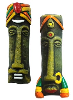 DEVICE OF ESVAR STONECRAFT ...EVERY STROY IS UNIQUE EVERY HOME IS DIFFERENT..... ES DEVICE OF ESVAR STONECRAFT EVERY STROY IS UNIQUE EVERY HOME IS DIFFERENT ES Terracotta Multicolored Tribal MASK Wall HANING Home Decorative Combo2 PCS H X W X D 14 4 3 cm Multicolor  - Image 1