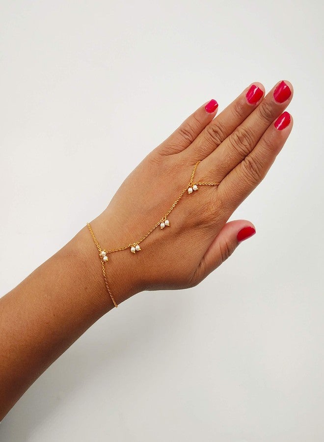 JHB Brass Pearl Haathphool Bracelet for Girl's and Women's - Image 3
