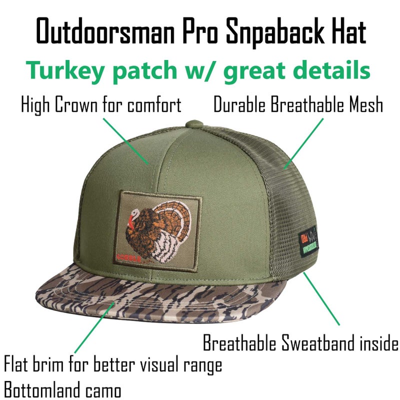 EDTREK Outdoorsman Pro Trucker Breathable Mesh Performance Cap - Flat Brim Snapback Hat (Turkey - Olive Bottomland Camo) - Image 4