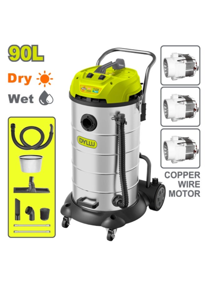 DYLLU 90L Industrial Wet & Dry Vacuum Cleaner 3600W Stainless Steel Heavy Duty Professional