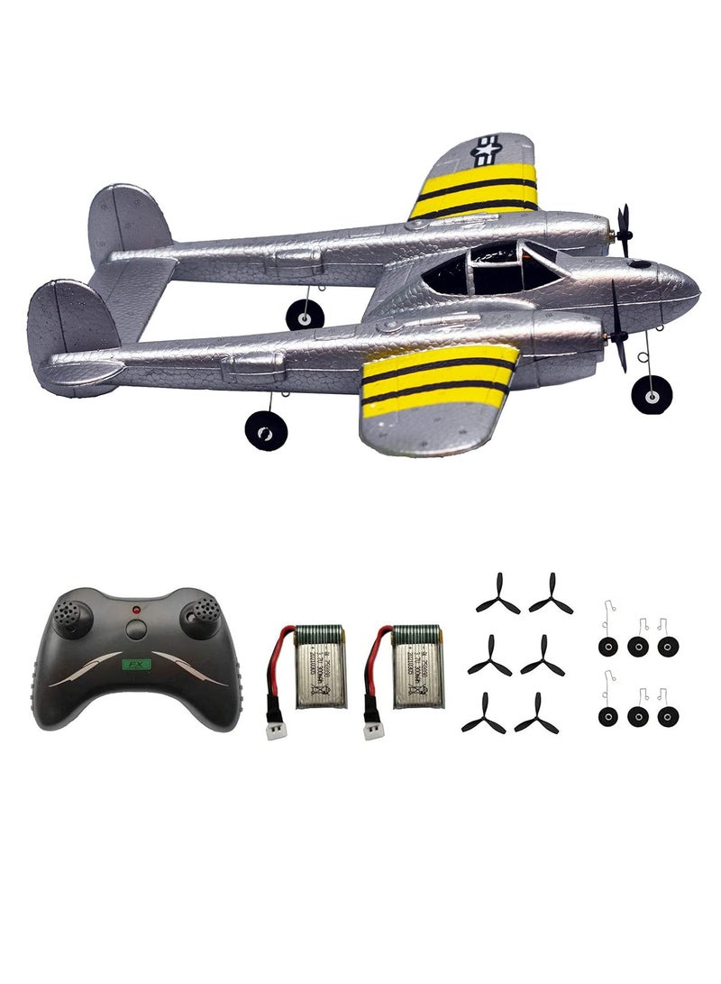 طائرة P38 RC، طائرة إضاءة آمنة ومحمولة يتم التحكم بها عن بُعد، لعبة طيران متينة وصديقة للبيئة للأطفال، طائرة نفاثة خفيفة الوزن للأطفال، (قطعة واحدة، رمادي)