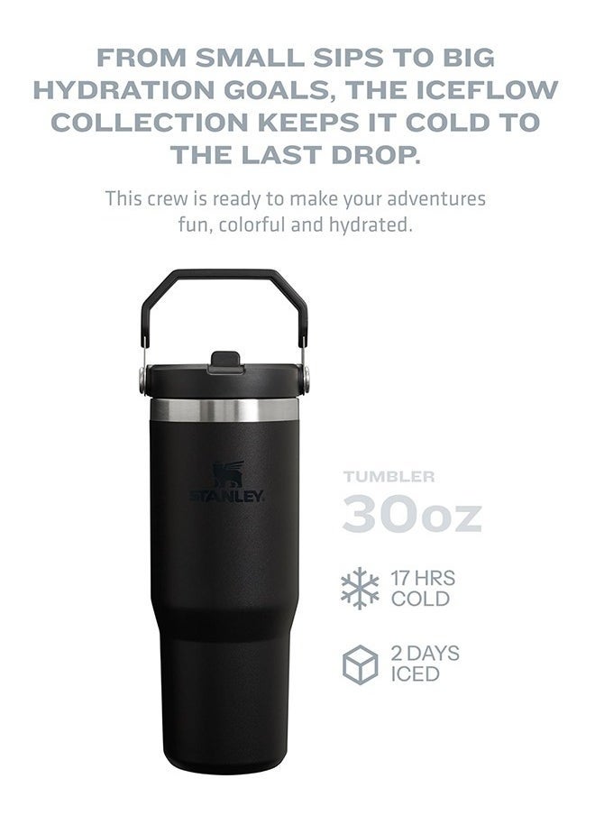 Stanley - : IceFlow Stainless Steel Tumbler 30oz, Leak-Resistant, Vacuum Insulated Water Bottle with Straw, Keeps Drinks Cold for 12 Hours or Iced for 2 Days, Ideal for Home, Office, or Travel, Black – Durable & Stylish Hydration Solution - Image 1
