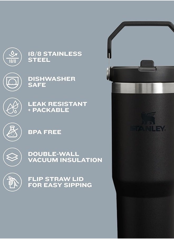 Stanley - : IceFlow Stainless Steel Tumbler 30oz, Leak-Resistant, Vacuum Insulated Water Bottle with Straw, Keeps Drinks Cold for 12 Hours or Iced for 2 Days, Ideal for Home, Office, or Travel, Black – Durable & Stylish Hydration Solution - Image 1