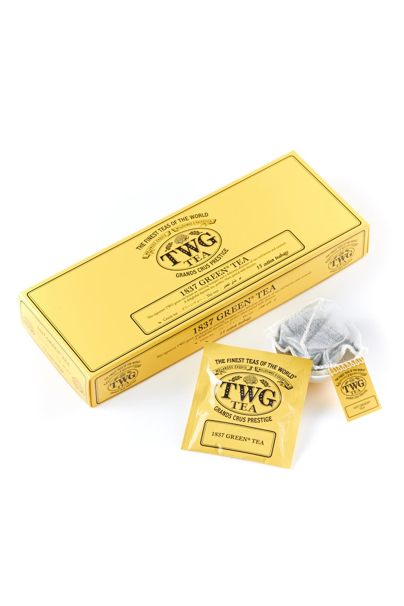 TWG Tea 1837 Green Tea | Green Tea | Raspberry & Caramel | 15 Hand Sewn Cotton Teabags | Gift Set - Image 1