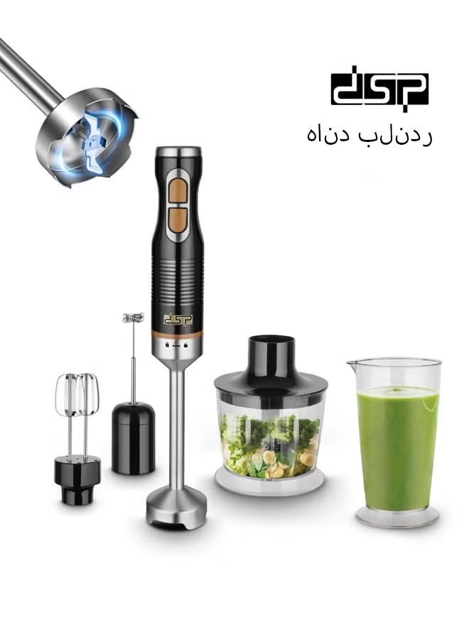 دي اس بي هاند بلندر، خلاط يدوي كهربائي ٥ في ١، ١٠٠٠ واط، شفرة من الفولاذ المقاوم للصدأ ٣٠٤، محضرة طعام، كوب، مضرب بيض، وخافق حليب، خالٍ من مادة BPA، مثالي لأطعمة الأطفال، والشوربات، والعصائر، والهريس، KM1173 - Image 1