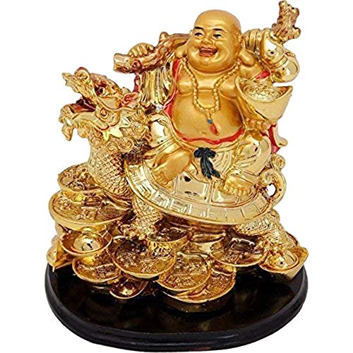 GJ Feng Shui Laughing Buddha on Dragon for Remove Bad Luck by Vastu Feng Shui Items | Laughing Buddha Gift (10 cm x 12 cm x 8 cm) - Image 3