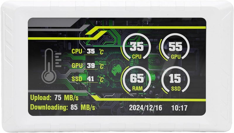 5 Inch Secondary Display, Computer Sensor Panel for CPU GPU Memory Frame Rate Monitoring, with USB C Connection, Custom Themes for 10 11 (White) - Image 1
