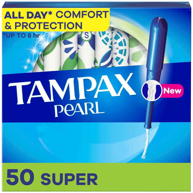 Tampax Pearl Tampons Super Absorbency, With Leakguard Braid, Unscented, Unscented, 50 Count - Image 1