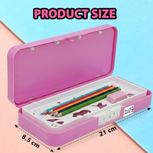 Global Impex Large Size Plastic Basketball-Themed Pencil Box & Stationery Box with Lock, Compartment & Stencil Partition Tray for Drawing Airplane, Bus Password Protected - Image 2