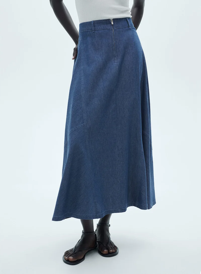 مانجو Zipped Denim Skirt