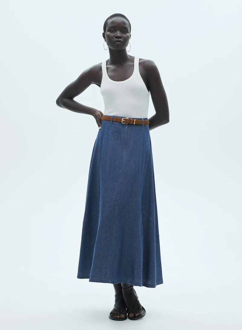 مانجو Zipped Denim Skirt