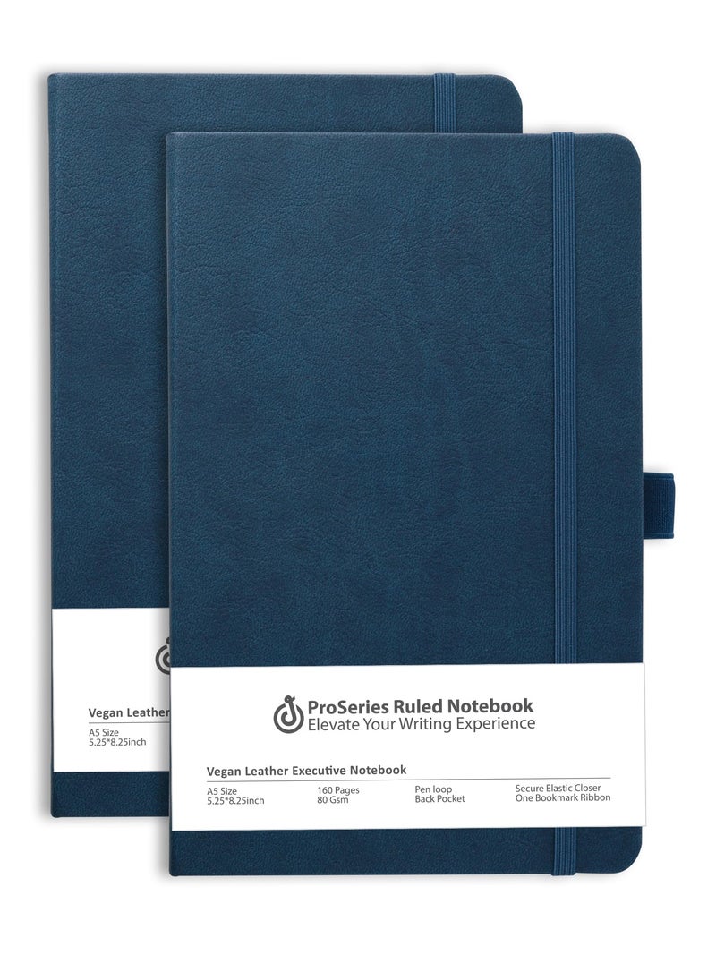DOODLE Pack of 2 A5 Executive Hard Bound PU leather Notebook Diary for Men Women | Executive Professional Office Diary with Elastic Band, Ribbon Bookmark & Pen Loop | 160 pages of 80 gsm | For Corporate and Personal use (Blue) - Image 1