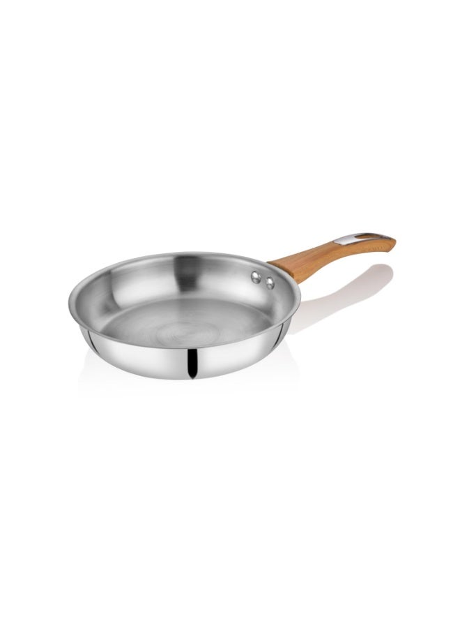 Embassy Stainless Steel Premium Thickply Frypan, Wooden-Finish Handle (1400 ml, Size 12) - Image 1