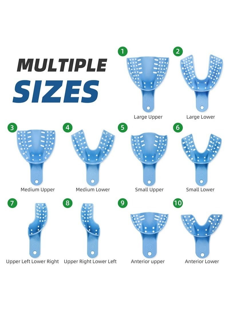 Geustos - Dental Impression Trays Autoclavable 10 PCS Perforated Impression Trays Set Plastic Teeth Holder for Dental Clinic Lab Equipment Dental Students-Blue - Image 1