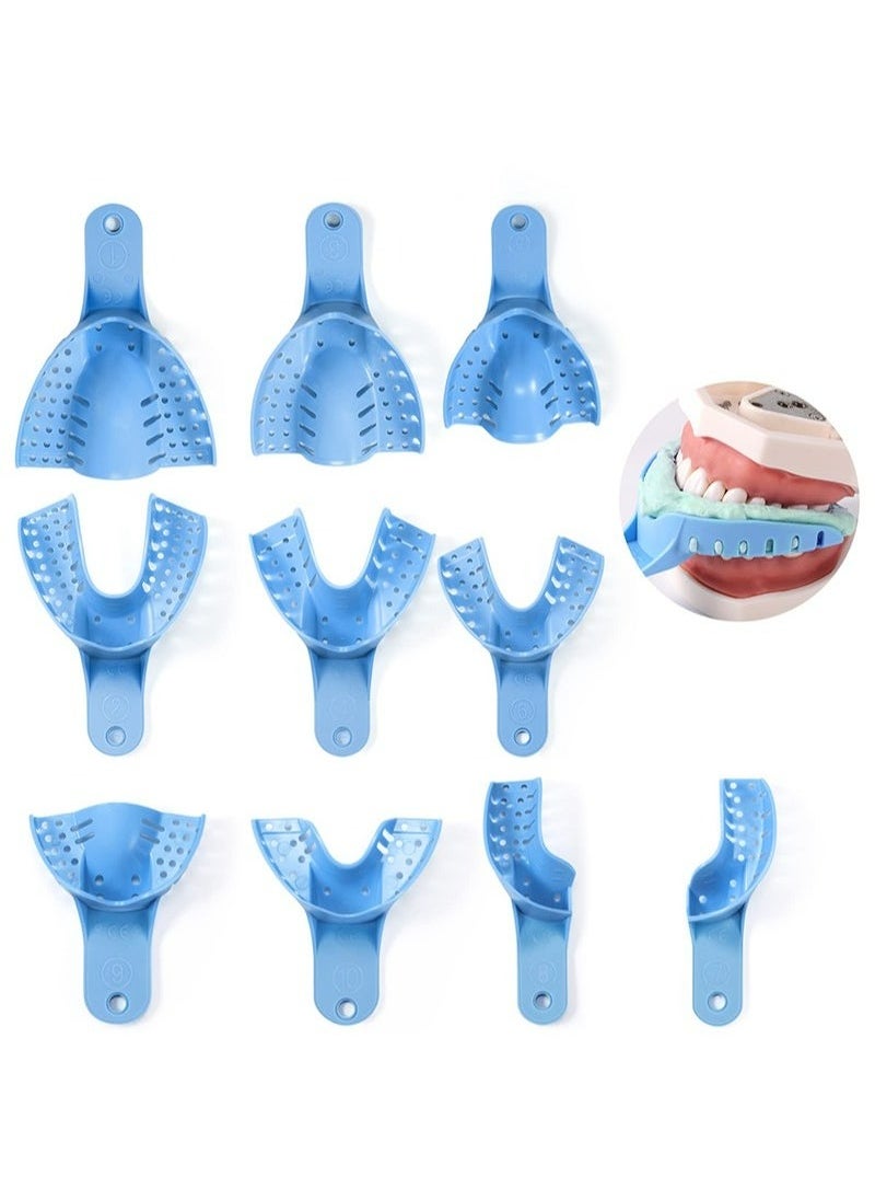 Geustos - Dental Impression Trays Autoclavable 10 PCS Perforated Impression Trays Set Plastic Teeth Holder for Dental Clinic Lab Equipment Dental Students-Blue - Image 1