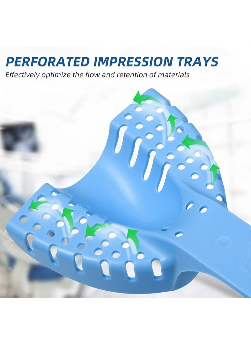 Geustos - Dental Impression Trays Autoclavable 10 PCS Perforated Impression Trays Set Plastic Teeth Holder for Dental Clinic Lab Equipment Dental Students-Blue - Image 1