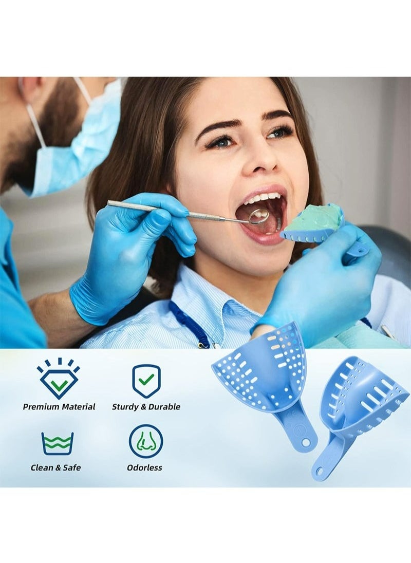 Geustos - Dental Impression Trays Autoclavable 10 PCS Perforated Impression Trays Set Plastic Teeth Holder for Dental Clinic Lab Equipment Dental Students-Blue - Image 1