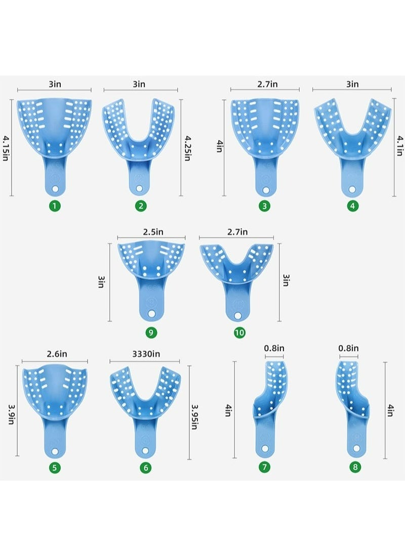 Geustos - Dental Impression Trays Autoclavable 10 PCS Perforated Impression Trays Set Plastic Teeth Holder for Dental Clinic Lab Equipment Dental Students-Blue - Image 1