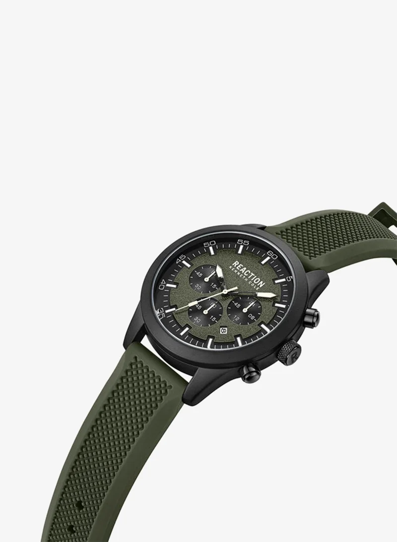 Kenneth Cole Reaction  Kenneth Cole Reaction Chronograph Gents Watch With Olive Green Silicon Strap 46mm - KRWGO9005403 for Men | Best Price UAE