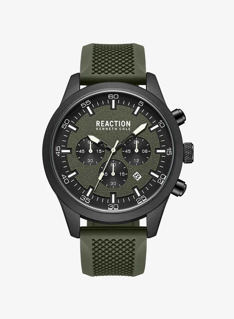 Kenneth Cole Reaction Chronograph Gents Watch With Olive Green Silicon Strap 46mm - KRWGO9005403