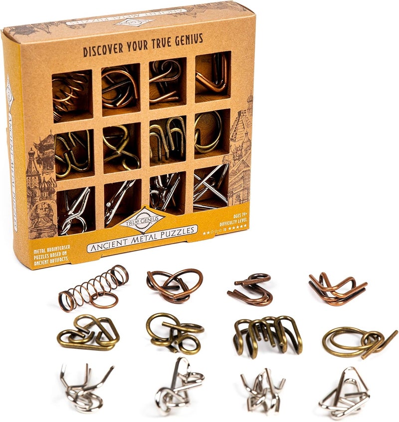 Project Genius - 12pc Ancient Metal Assortment, Metal Brain Teaser, 3D Assembly & Disassembly Puzzle - Image 1