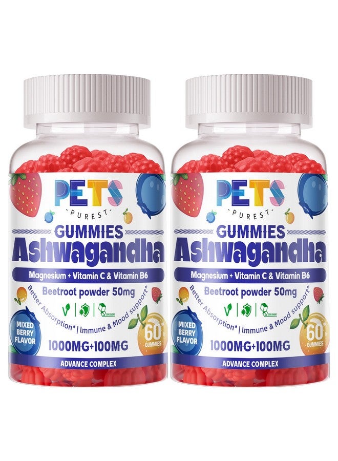 Pets Purest Ashwagandha Gummies & Vitamin D3 Gummy 120 Count - Organic Aswangdha Supplement for Improve Sleep, Stress Relief & Mood Calm(Mixed Berry,Vegan,Plant Based,Gluten-Free & Gelatin Free) Pack of 2 - Image 1