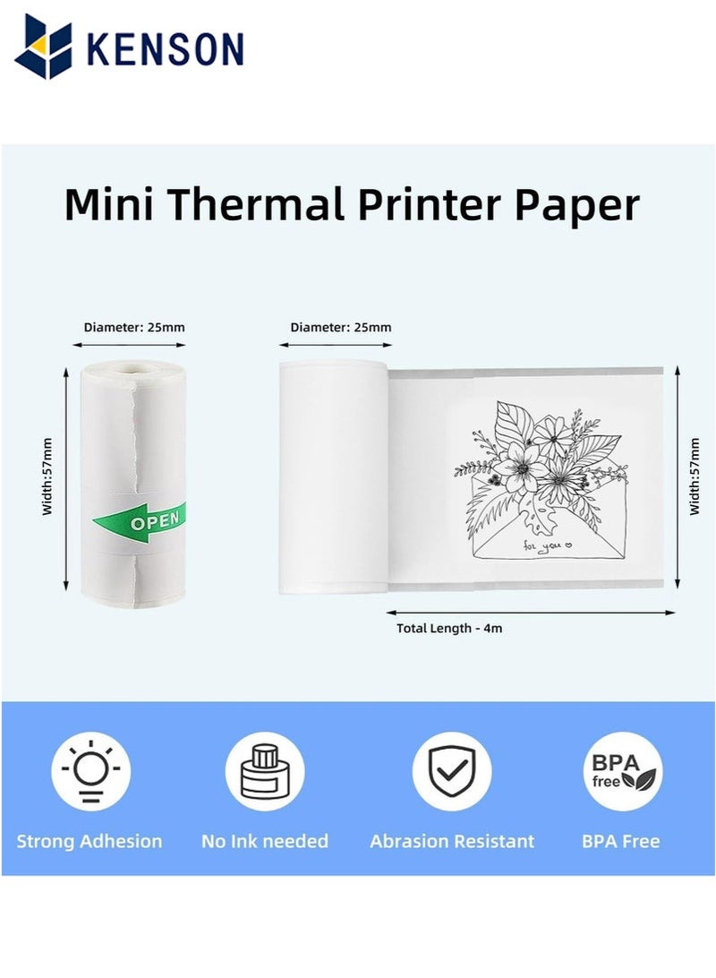 KENSON 10 Rolls mini printer paper,for Inkless Mini Pocket Printer,Portable Thermal Printer, Sticker Printer Paper,Including 5 rolls of adhesive thermal Paper for Photo Journal Notes Memo, 57x25mm - Image 2