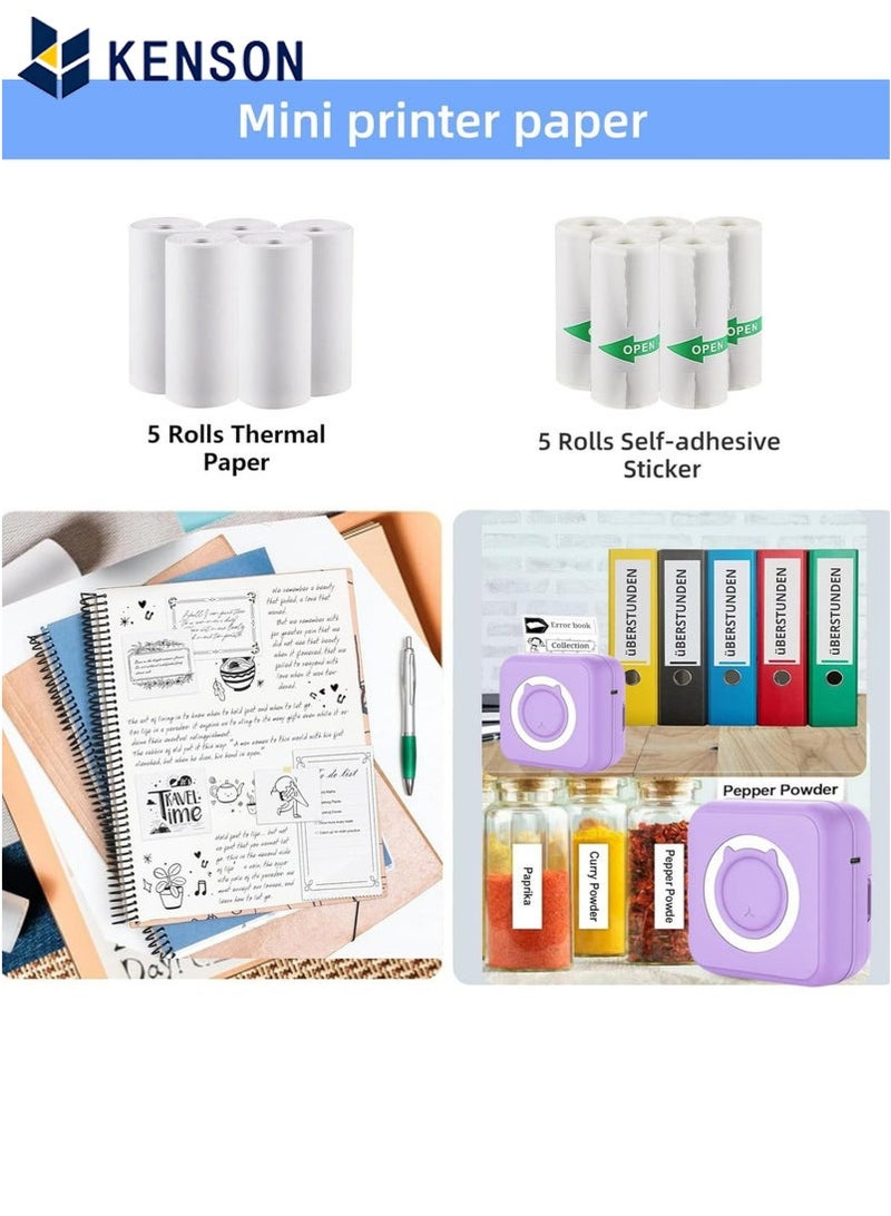 KENSON 10 Rolls mini printer paper,for Inkless Mini Pocket Printer,Portable Thermal Printer, Sticker Printer Paper,Including 5 rolls of adhesive thermal Paper for Photo Journal Notes Memo, 57x25mm - Image 4
